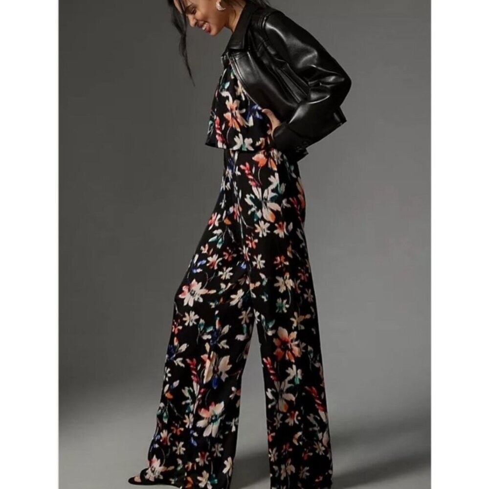 Corey‎ Lynn Calter Anthropologie Strapless Floral Printed Wide Leg Jumpsuit L